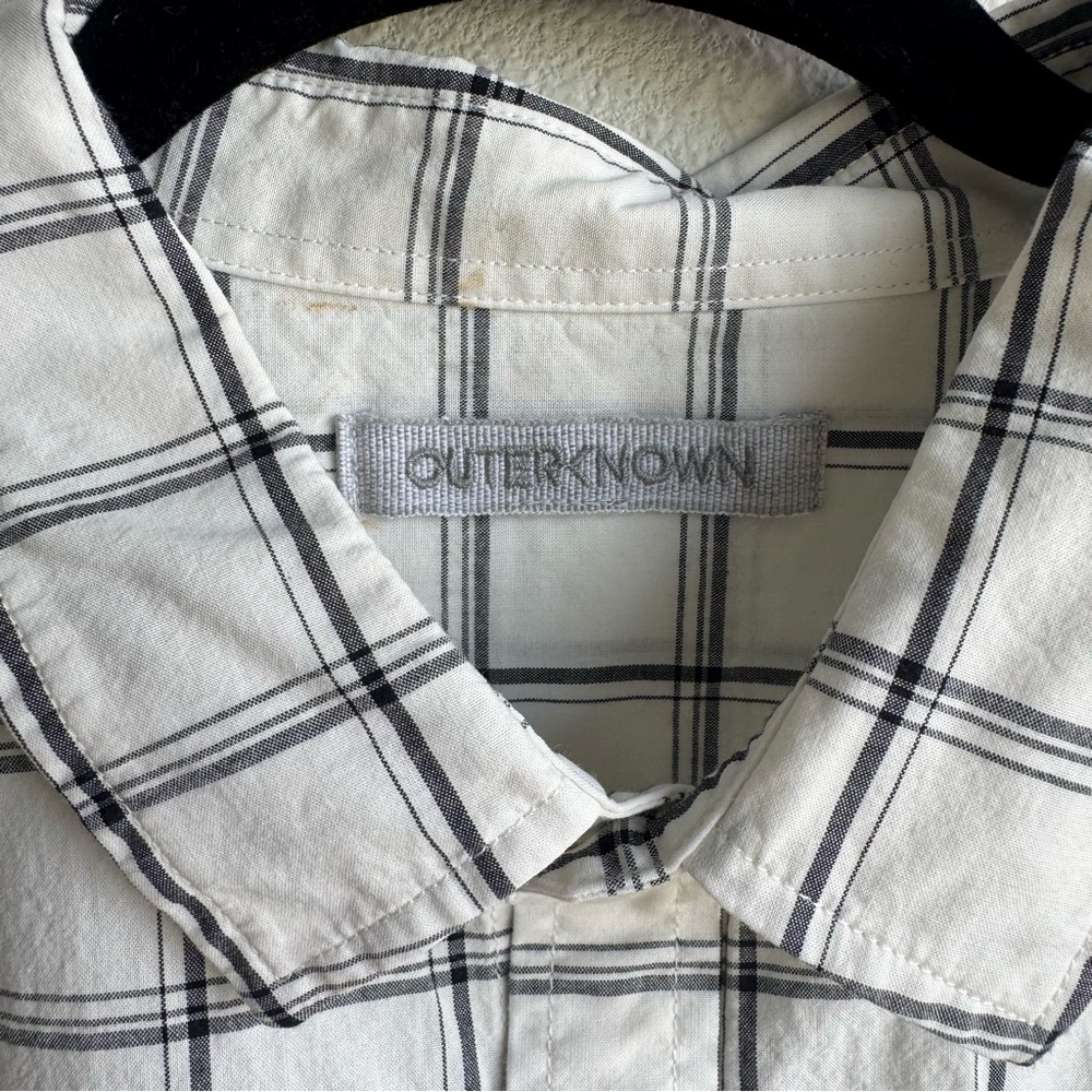 Outerknown White Black Windowpane Plaid organic c… - image 2